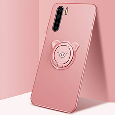 Ultra-thin Silicone Gel Soft Case Cover with Magnetic Finger Ring Stand T05 for Oppo A91 Rose Gold