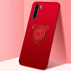 Ultra-thin Silicone Gel Soft Case Cover with Magnetic Finger Ring Stand T05 for Oppo F15 Red