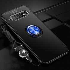 Ultra-thin Silicone Gel Soft Case Cover with Magnetic Finger Ring Stand T05 for Samsung Galaxy S10 Plus Blue and Black