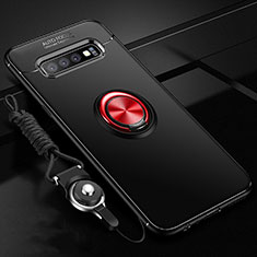 Ultra-thin Silicone Gel Soft Case Cover with Magnetic Finger Ring Stand T05 for Samsung Galaxy S10 Plus Red and Black