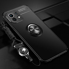 Ultra-thin Silicone Gel Soft Case Cover with Magnetic Finger Ring Stand T05 for Xiaomi Mi 11 5G Black