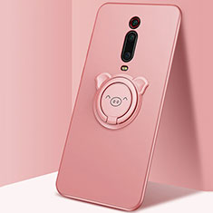 Ultra-thin Silicone Gel Soft Case Cover with Magnetic Finger Ring Stand T05 for Xiaomi Mi 9T Pink