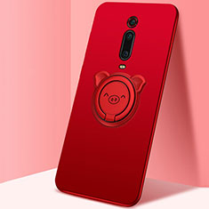 Ultra-thin Silicone Gel Soft Case Cover with Magnetic Finger Ring Stand T05 for Xiaomi Mi 9T Red