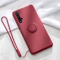 Ultra-thin Silicone Gel Soft Case Cover with Magnetic Finger Ring Stand T06 for Huawei Honor 20 Red Wine