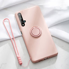 Ultra-thin Silicone Gel Soft Case Cover with Magnetic Finger Ring Stand T06 for Huawei Nova 5T Pink