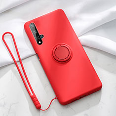Ultra-thin Silicone Gel Soft Case Cover with Magnetic Finger Ring Stand T06 for Huawei Nova 5T Red