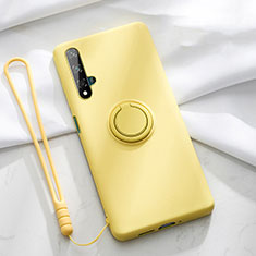 Ultra-thin Silicone Gel Soft Case Cover with Magnetic Finger Ring Stand T06 for Huawei Nova 5T Yellow