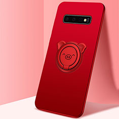 Ultra-thin Silicone Gel Soft Case Cover with Magnetic Finger Ring Stand T06 for Samsung Galaxy S10 Plus Red