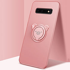 Ultra-thin Silicone Gel Soft Case Cover with Magnetic Finger Ring Stand T06 for Samsung Galaxy S10 Rose Gold
