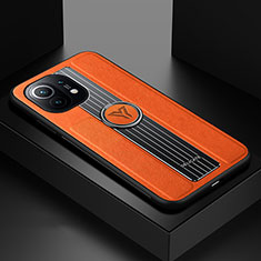Ultra-thin Silicone Gel Soft Case Cover with Magnetic Finger Ring Stand T06 for Xiaomi Mi 11 Lite 4G Orange