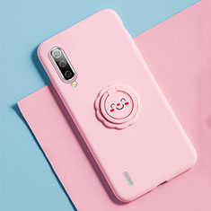 Ultra-thin Silicone Gel Soft Case Cover with Magnetic Finger Ring Stand T06 for Xiaomi Mi A3 Pink