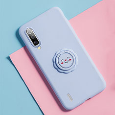 Ultra-thin Silicone Gel Soft Case Cover with Magnetic Finger Ring Stand T06 for Xiaomi Mi A3 Purple