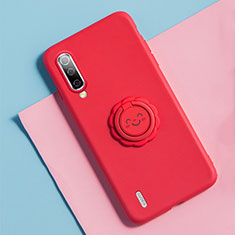 Ultra-thin Silicone Gel Soft Case Cover with Magnetic Finger Ring Stand T06 for Xiaomi Mi A3 Red