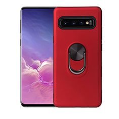 Ultra-thin Silicone Gel Soft Case Cover with Magnetic Finger Ring Stand T07 for Samsung Galaxy S10 5G Red
