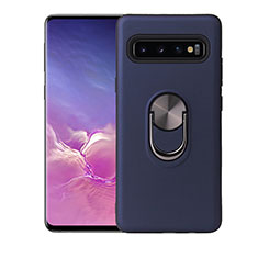 Ultra-thin Silicone Gel Soft Case Cover with Magnetic Finger Ring Stand T07 for Samsung Galaxy S10 Blue