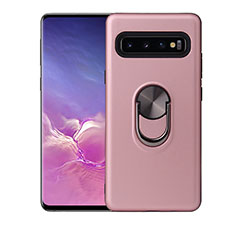 Ultra-thin Silicone Gel Soft Case Cover with Magnetic Finger Ring Stand T07 for Samsung Galaxy S10 Plus Rose Gold