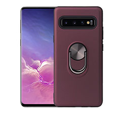Ultra-thin Silicone Gel Soft Case Cover with Magnetic Finger Ring Stand T07 for Samsung Galaxy S10 Red Wine