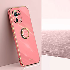 Ultra-thin Silicone Gel Soft Case Cover with Magnetic Finger Ring Stand T07 for Xiaomi Mi 11 Lite 5G Hot Pink
