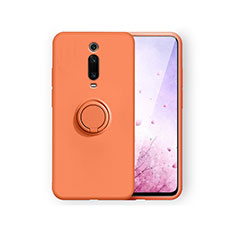 Ultra-thin Silicone Gel Soft Case Cover with Magnetic Finger Ring Stand T07 for Xiaomi Mi 9T Orange