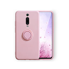 Ultra-thin Silicone Gel Soft Case Cover with Magnetic Finger Ring Stand T07 for Xiaomi Mi 9T Pink