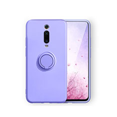 Ultra-thin Silicone Gel Soft Case Cover with Magnetic Finger Ring Stand T07 for Xiaomi Mi 9T Purple