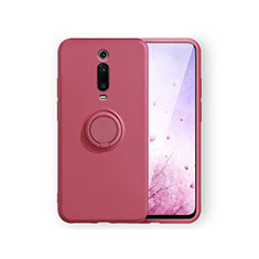 Ultra-thin Silicone Gel Soft Case Cover with Magnetic Finger Ring Stand T07 for Xiaomi Mi 9T Red
