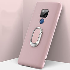 Ultra-thin Silicone Gel Soft Case Cover with Magnetic Finger Ring Stand T08 for Huawei Mate 20 X 5G Pink