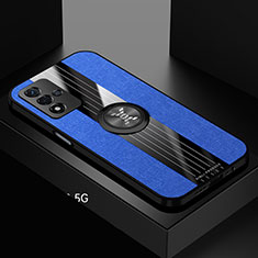Ultra-thin Silicone Gel Soft Case Cover with Magnetic Finger Ring Stand X01L for Oppo A93s 5G Blue