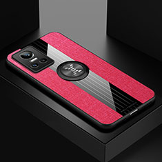 Ultra-thin Silicone Gel Soft Case Cover with Magnetic Finger Ring Stand X01L for Realme GT Neo3 5G Red