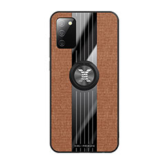 Ultra-thin Silicone Gel Soft Case Cover with Magnetic Finger Ring Stand X01L for Samsung Galaxy F02S SM-E025F Brown
