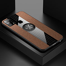 Ultra-thin Silicone Gel Soft Case Cover with Magnetic Finger Ring Stand X01L for Samsung Galaxy M21s Brown