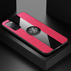 Ultra-thin Silicone Gel Soft Case Cover with Magnetic Finger Ring Stand X01L for Samsung Galaxy S20 FE 5G Red