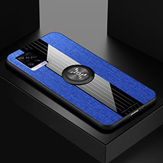 Ultra-thin Silicone Gel Soft Case Cover with Magnetic Finger Ring Stand X01L for Vivo V20 Blue