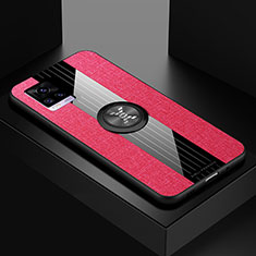 Ultra-thin Silicone Gel Soft Case Cover with Magnetic Finger Ring Stand X01L for Vivo V20 Red