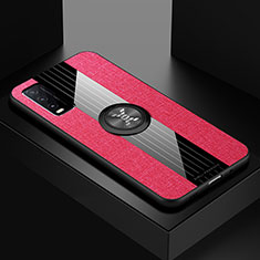 Ultra-thin Silicone Gel Soft Case Cover with Magnetic Finger Ring Stand X01L for Vivo Y12s Red