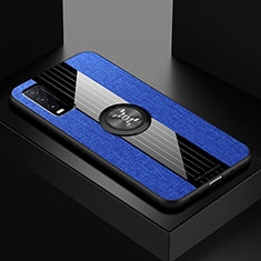 Ultra-thin Silicone Gel Soft Case Cover with Magnetic Finger Ring Stand X01L for Vivo Y20 Blue