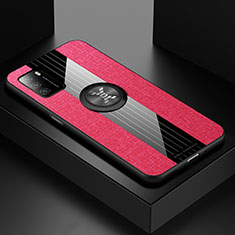 Ultra-thin Silicone Gel Soft Case Cover with Magnetic Finger Ring Stand X01L for Xiaomi Poco M3 Red