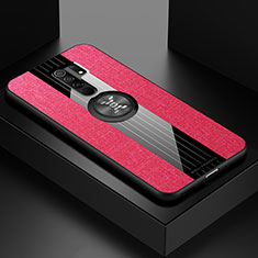 Ultra-thin Silicone Gel Soft Case Cover with Magnetic Finger Ring Stand X01L for Xiaomi Redmi 9 Prime India Red