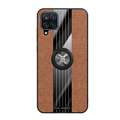 Ultra-thin Silicone Gel Soft Case Cover with Magnetic Finger Ring Stand X02L for Samsung Galaxy A12 Brown