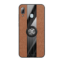 Ultra-thin Silicone Gel Soft Case Cover with Magnetic Finger Ring Stand X02L for Samsung Galaxy A30 Brown