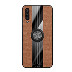 Ultra-thin Silicone Gel Soft Case Cover with Magnetic Finger Ring Stand X02L for Samsung Galaxy A30S Brown