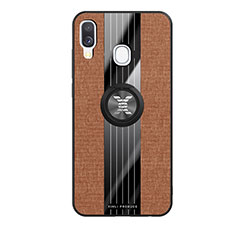 Ultra-thin Silicone Gel Soft Case Cover with Magnetic Finger Ring Stand X02L for Samsung Galaxy A40 Brown
