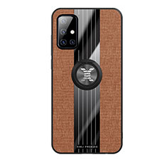 Ultra-thin Silicone Gel Soft Case Cover with Magnetic Finger Ring Stand X02L for Samsung Galaxy A51 5G Brown