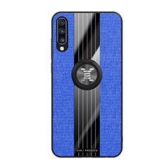 Ultra-thin Silicone Gel Soft Case Cover with Magnetic Finger Ring Stand X02L for Samsung Galaxy A70 Blue