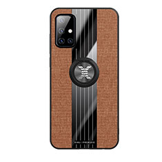 Ultra-thin Silicone Gel Soft Case Cover with Magnetic Finger Ring Stand X02L for Samsung Galaxy A71 4G A715 Brown