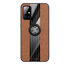 Ultra-thin Silicone Gel Soft Case Cover with Magnetic Finger Ring Stand X02L for Samsung Galaxy A71 5G Brown