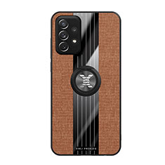 Ultra-thin Silicone Gel Soft Case Cover with Magnetic Finger Ring Stand X02L for Samsung Galaxy A72 5G Brown