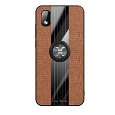 Ultra-thin Silicone Gel Soft Case Cover with Magnetic Finger Ring Stand X02L for Samsung Galaxy M01 Core Brown