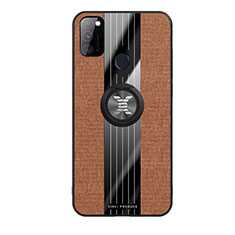 Ultra-thin Silicone Gel Soft Case Cover with Magnetic Finger Ring Stand X02L for Samsung Galaxy M21 Brown