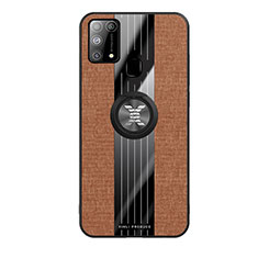 Ultra-thin Silicone Gel Soft Case Cover with Magnetic Finger Ring Stand X02L for Samsung Galaxy M21s Brown